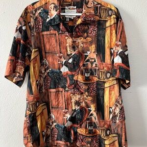 Reyn Spooner Men's Vintage Art Print Shirt - Orange and Black